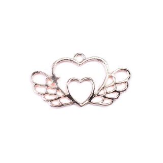 bezel double heart with wings rose gold