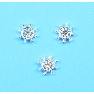 3 tiny ship wheels silver with rhinestone