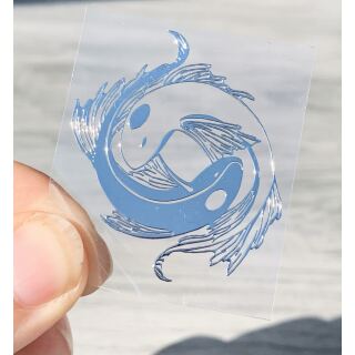 metal sticker yin yang fishes silber