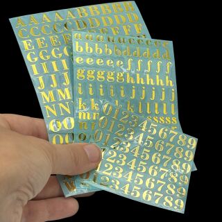 metal sticker 9mm letters and numbers gold